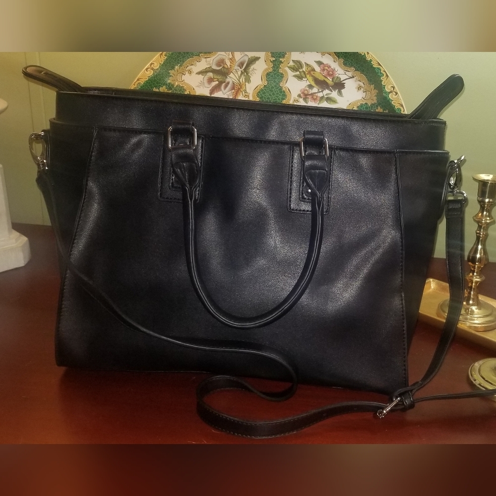 JustFab Black Tote, Silver Tone Accents and adjustable shoulder/crossbody strap